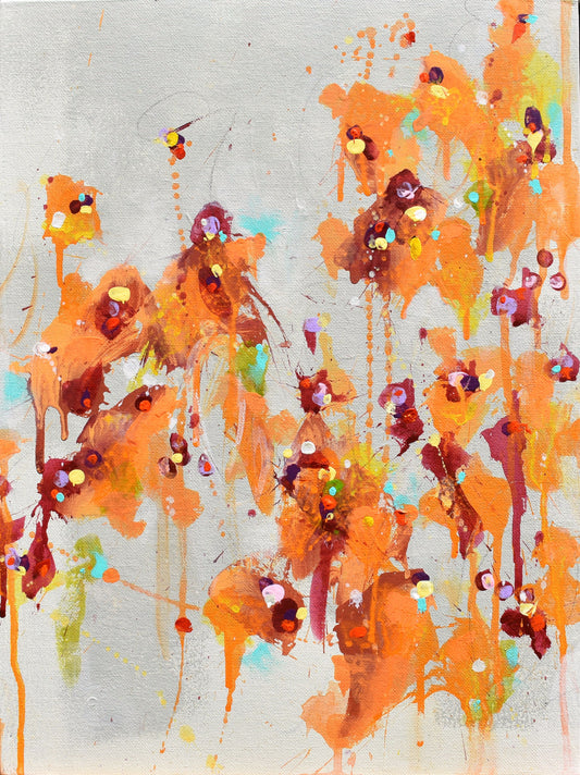 August Lilies 12″ x 16″ Abstract Painting on Panel