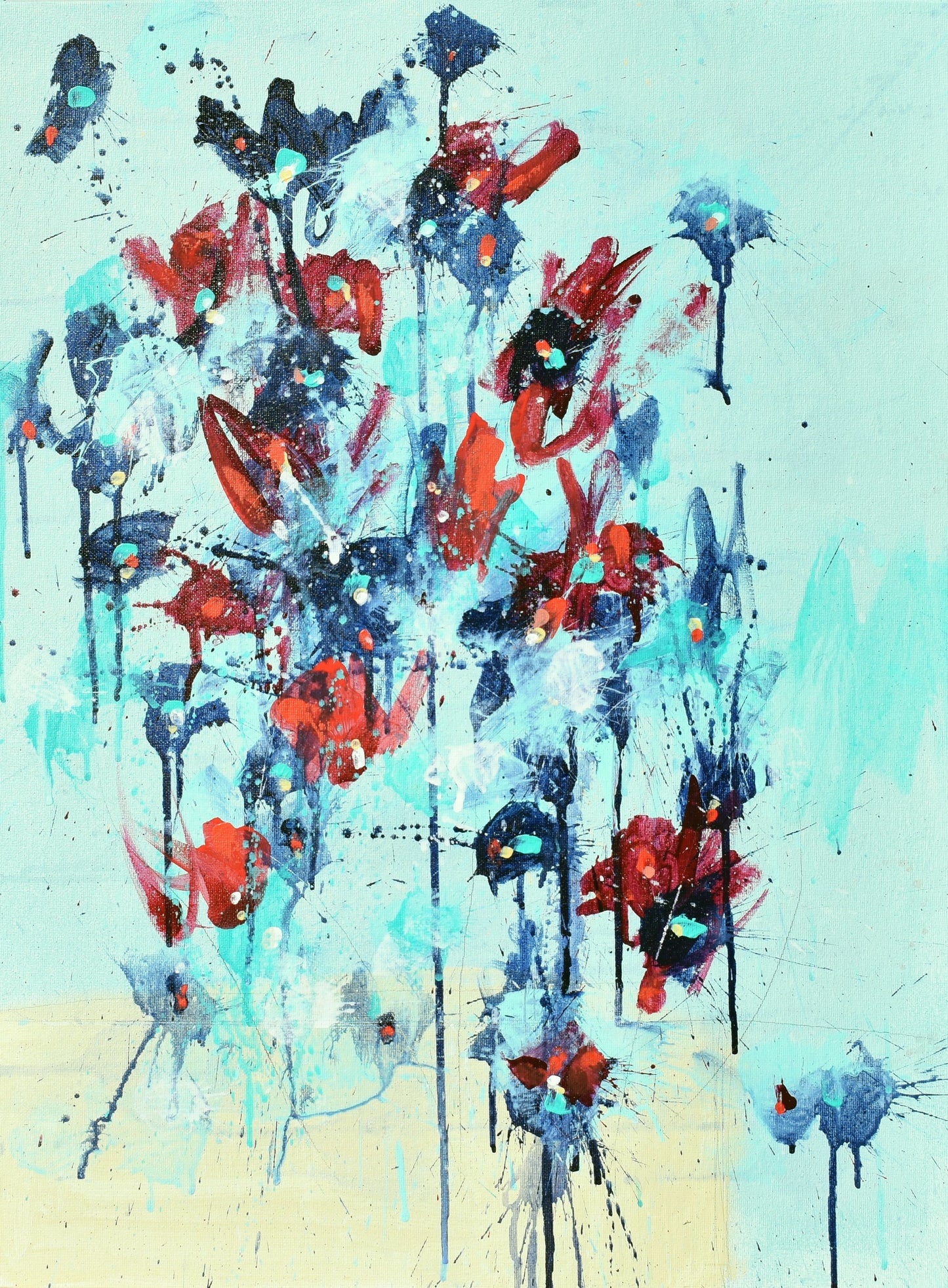 Blue Valentine's Day 18″ x 24″ Abstract Painting on Panel