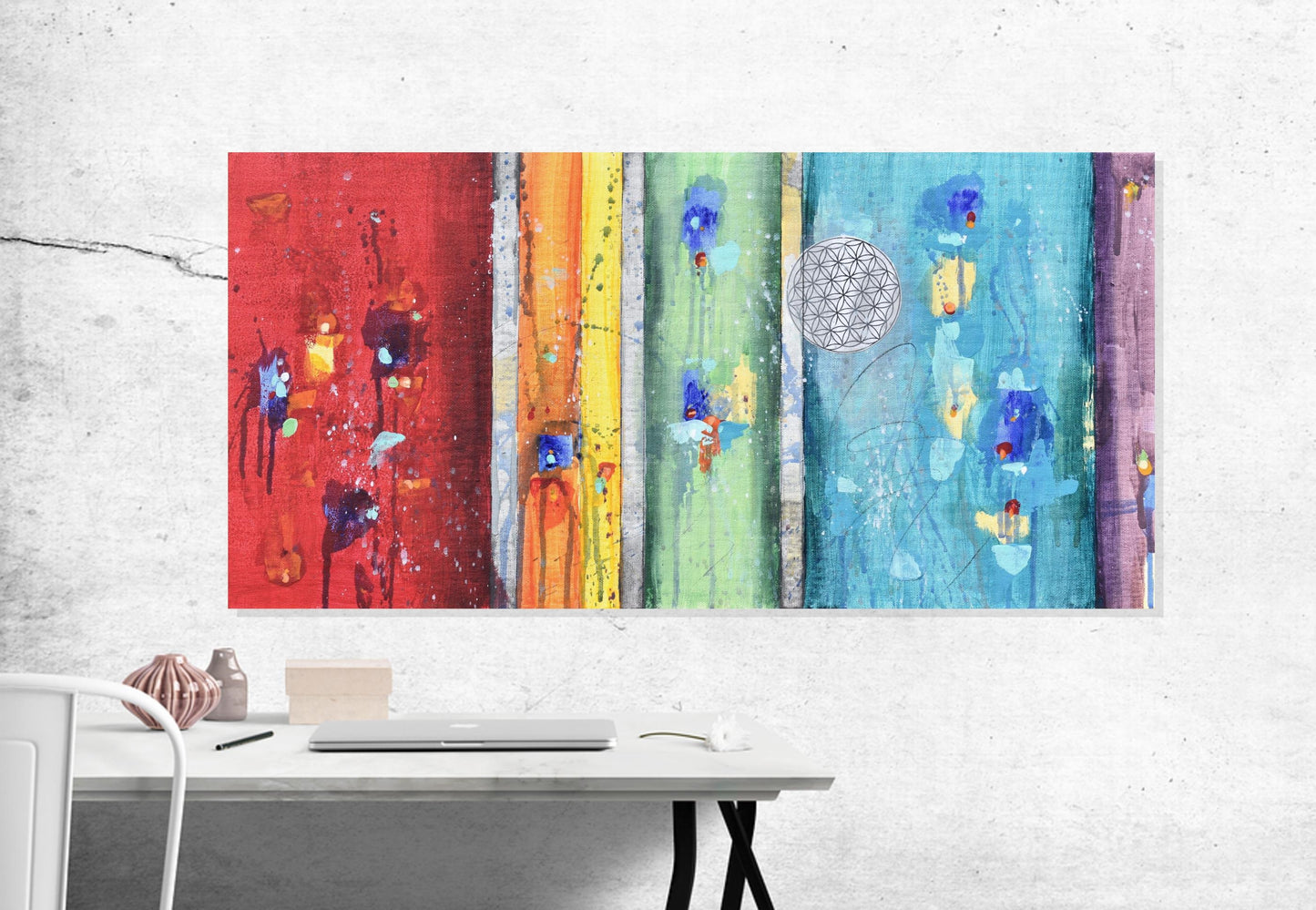 Colors of Joy 24″ x 12″ Abstract Painting on Panel