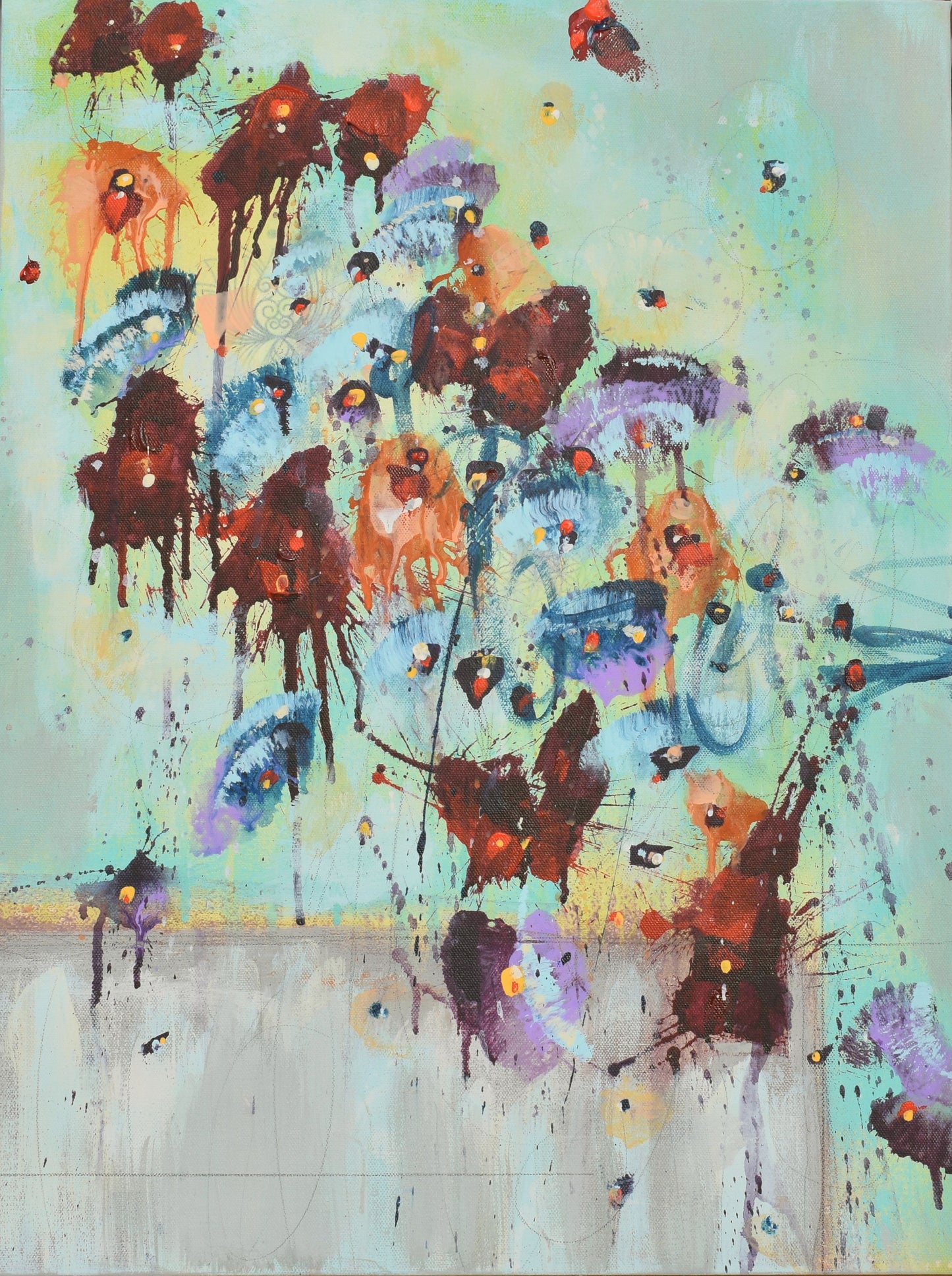 Fleurs Pour Un Nouveau Jour (Flowers For A New Day) 18″ x 24″ Abstract Painting