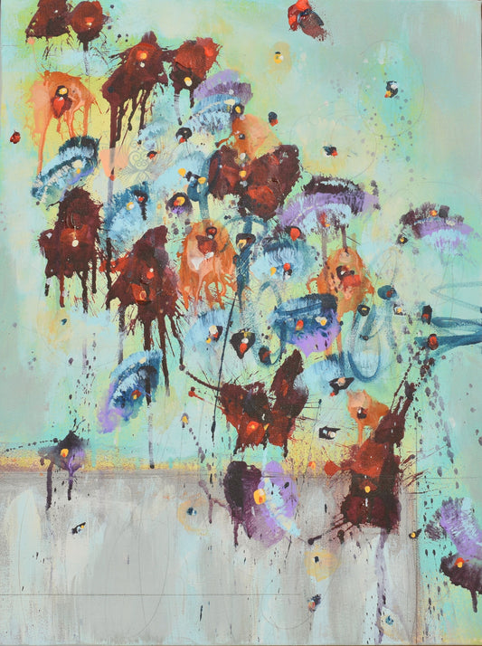 Fleurs Pour Un Nouveau Jour (Flowers For A New Day) 18″ x 24″ Abstract Painting