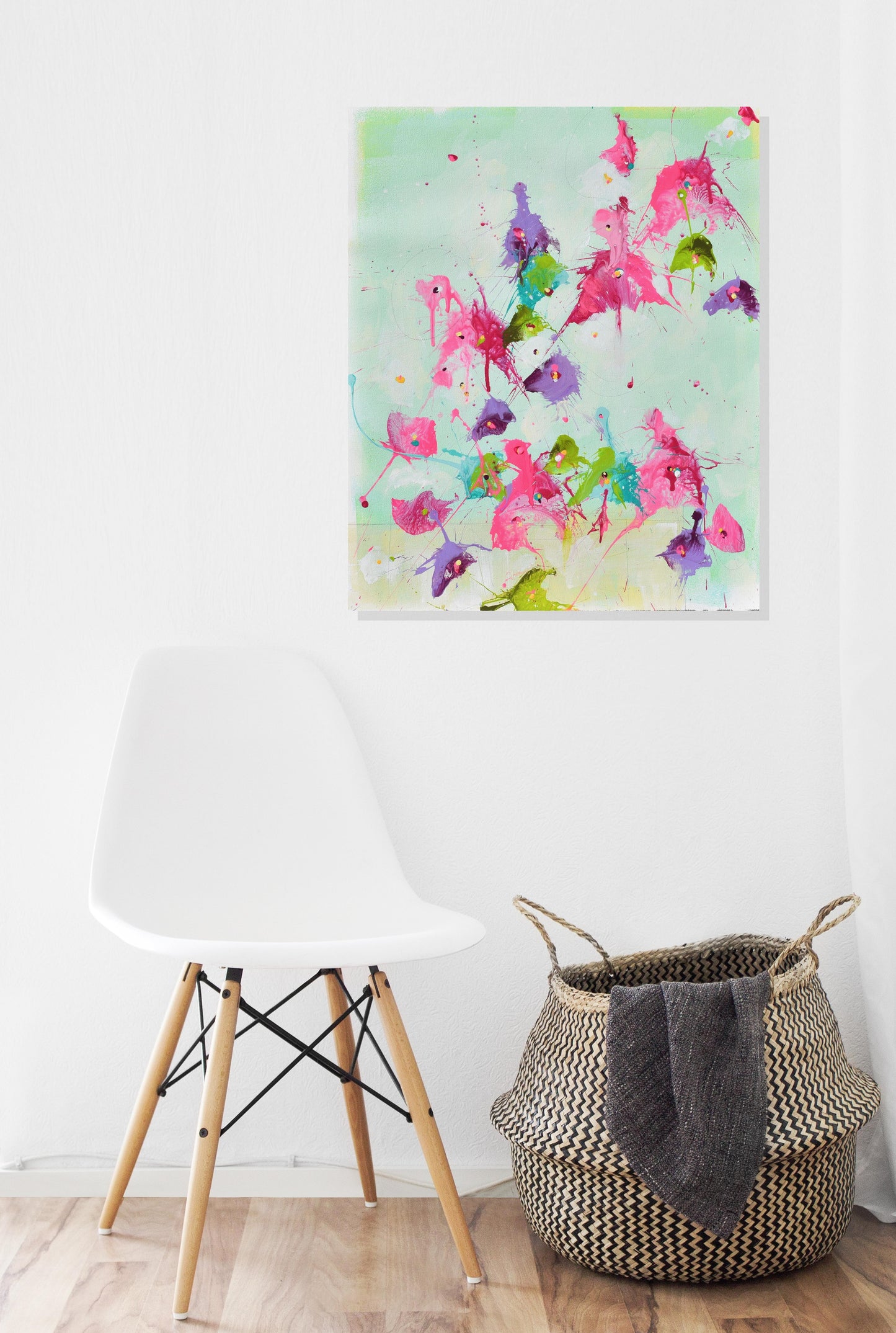 Fleurs du Renouveau (Flowers of Renewal) 16″ x 20″ Abstract Painting on Unstretched Canvas