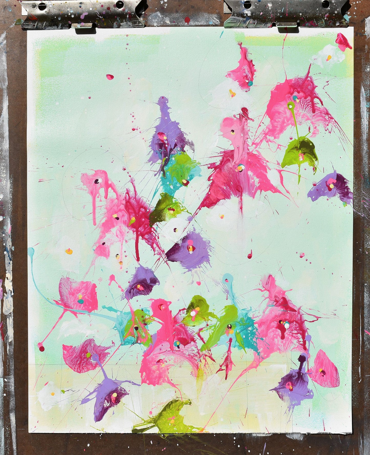 Fleurs du Renouveau (Flowers of Renewal) 16″ x 20″ Abstract Painting on Unstretched Canvas