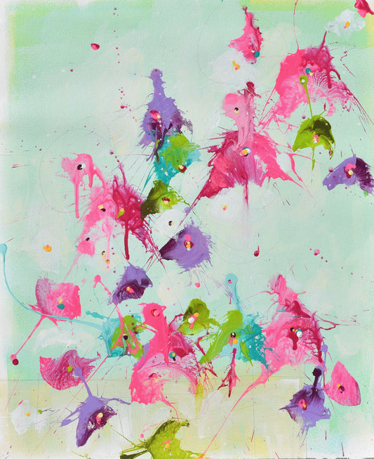 Fleurs du Renouveau (Flowers of Renewal) 16″ x 20″ Abstract Painting on Unstretched Canvas