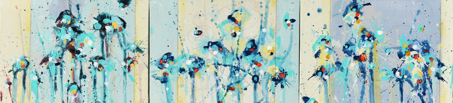 Free Spirit, Sunlit Clouds, Blue Horizon 5″ x 21″ Abstract Painting on Panel