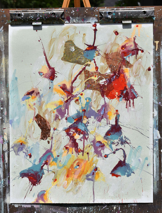 Poppy In The Iris Garden 16″ x 20″ Abstract Painting on Unstretched Canvas