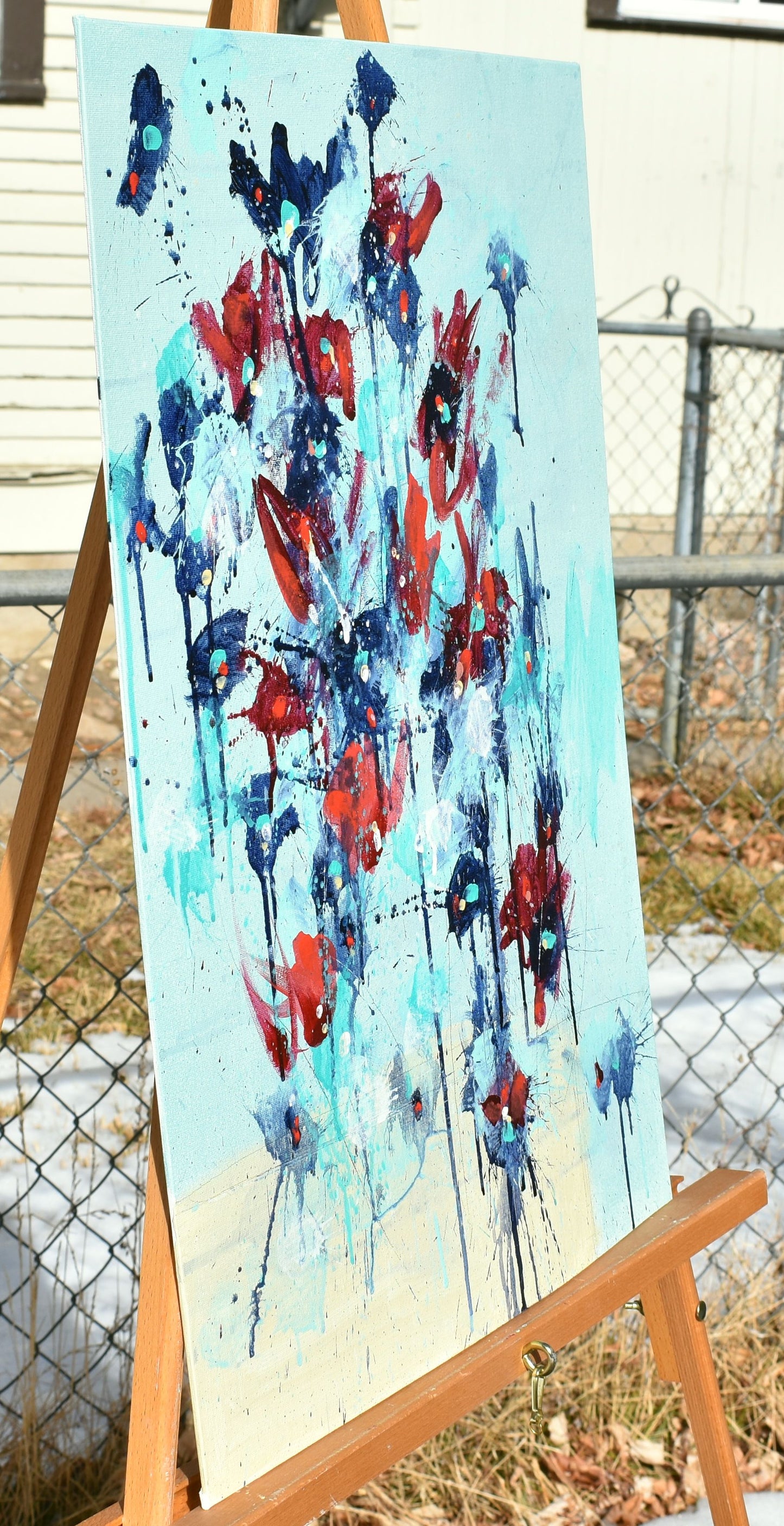 Blue Valentine's Day 18″ x 24″ Abstract Painting on Panel