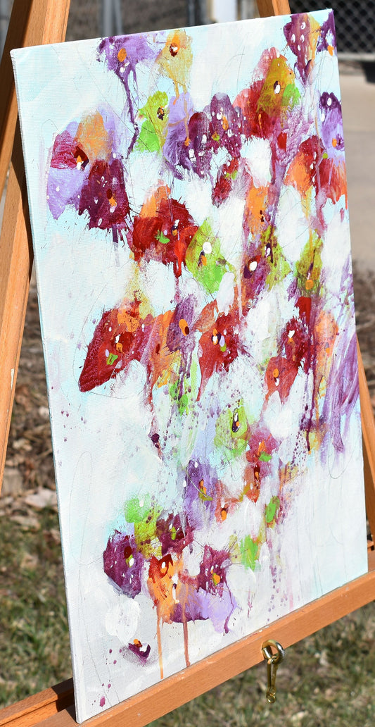 Fleur d'avril (Flower of April) 12″ x 16″ Abstract Painting on Panel