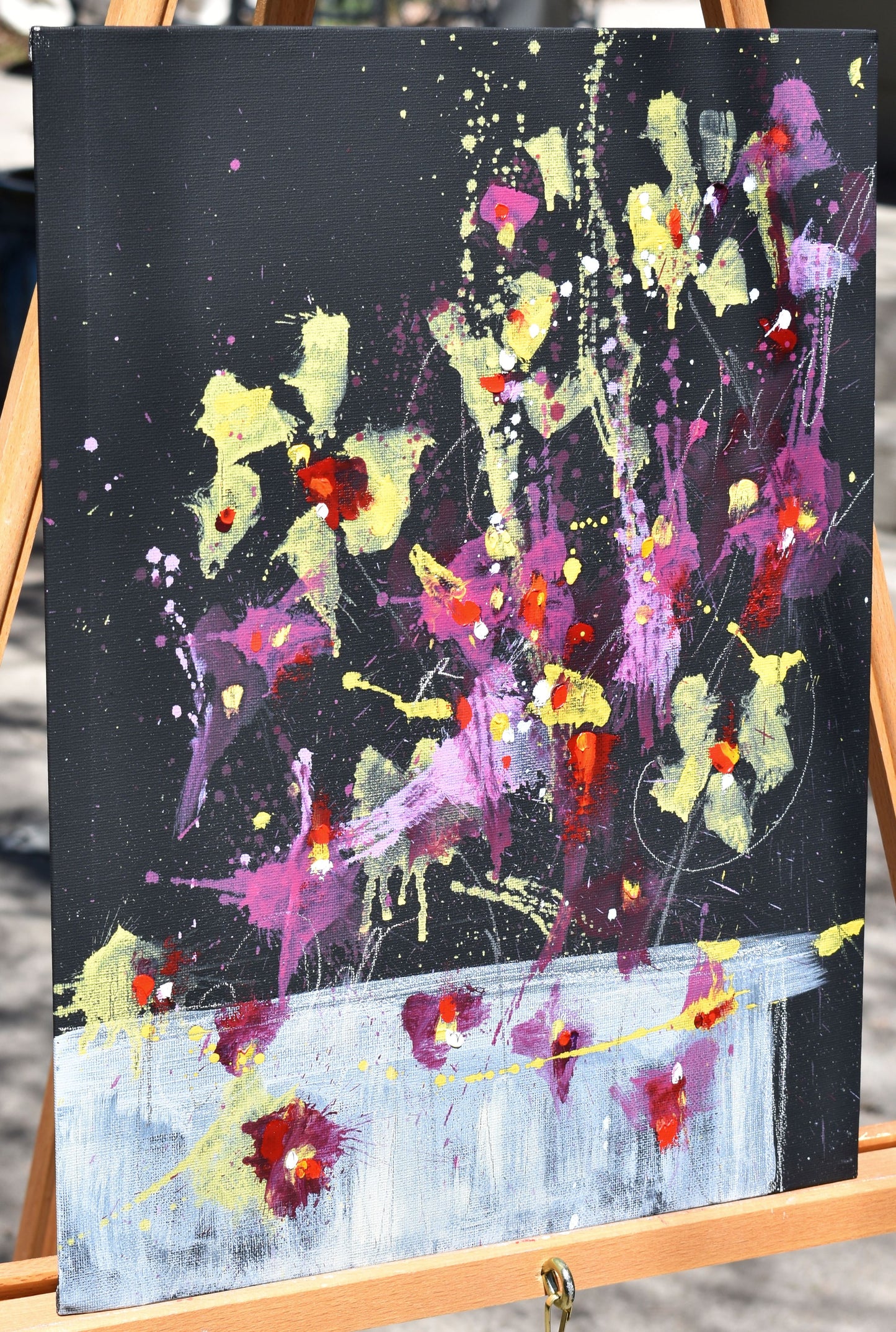 Fleurs de Vitalité (Flowers of Vitality) 12″ x 16″ Abstract Painting on Panel