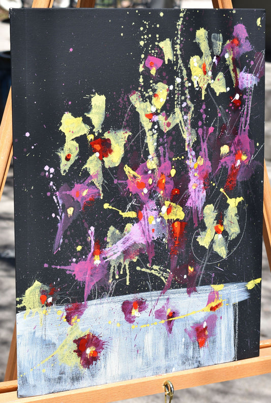 Fleurs de Vitalité (Flowers of Vitality) 12″ x 16″ Abstract Painting on Panel