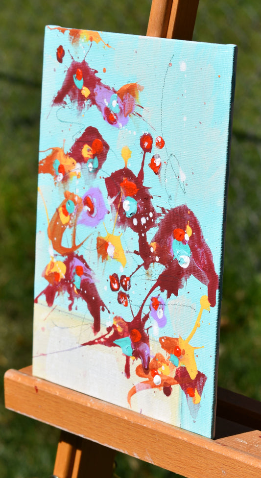 Fleurs de la Nouvelle Lune (Flowers of The New Moon) 5″ x 7″ Abstract Painting on Panel