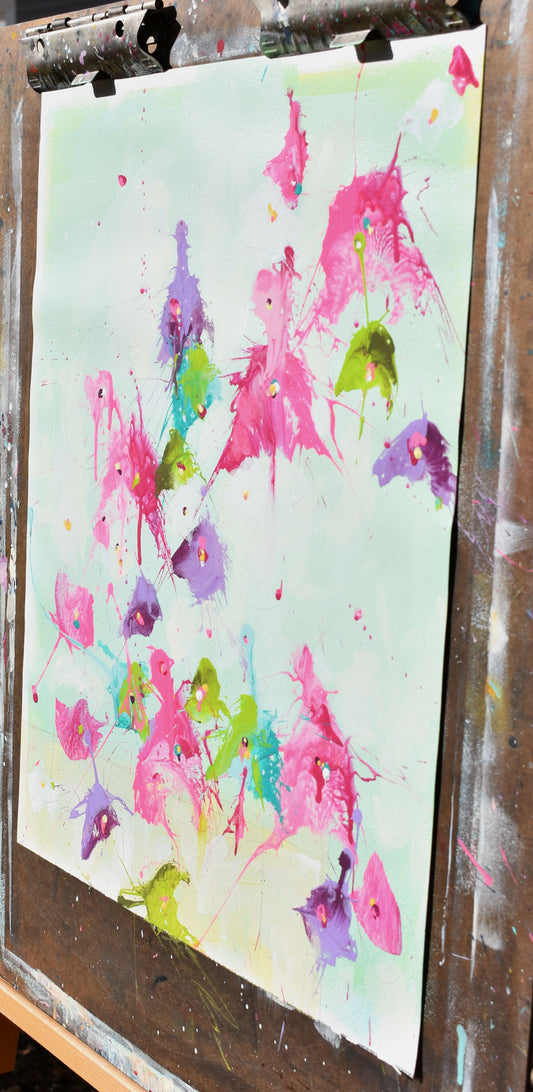 Fleurs du Renouveau (Flowers of Renewal) 16″ x 20″ Abstract Painting on Unstretched Canvas