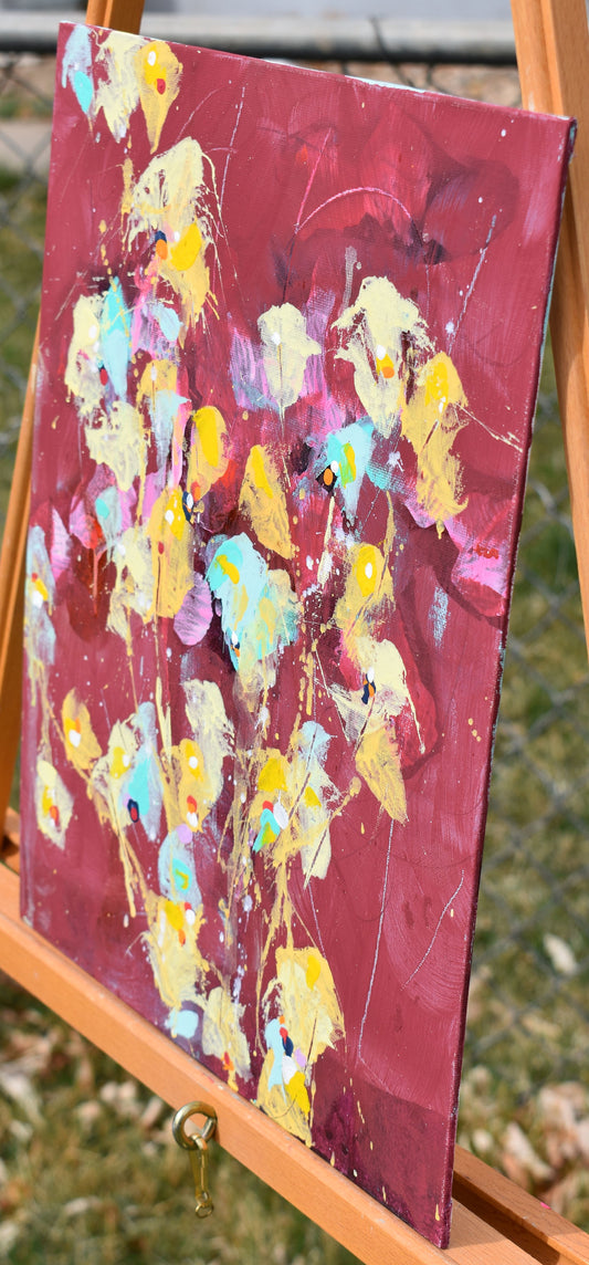 Forsythia In Bloom 11″ x 14″ Abstract Painting on Panel