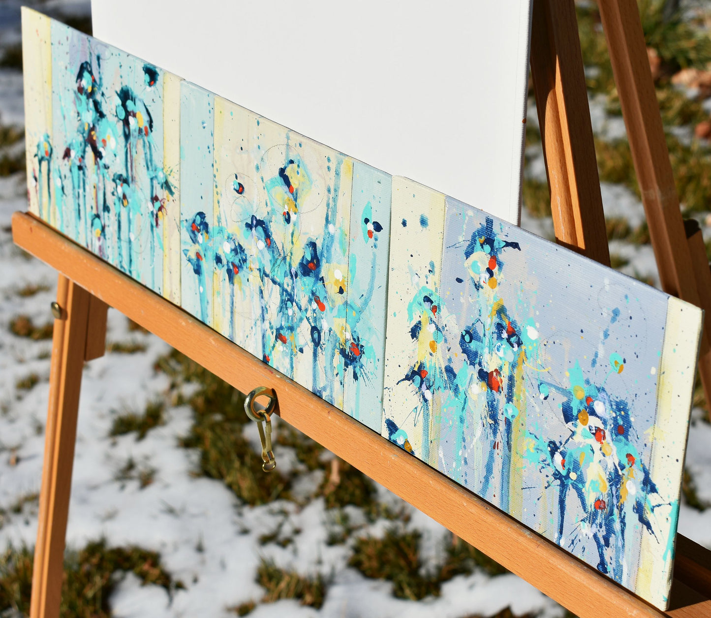 Free Spirit, Sunlit Clouds, Blue Horizon 5″ x 21″ Abstract Painting on Panel