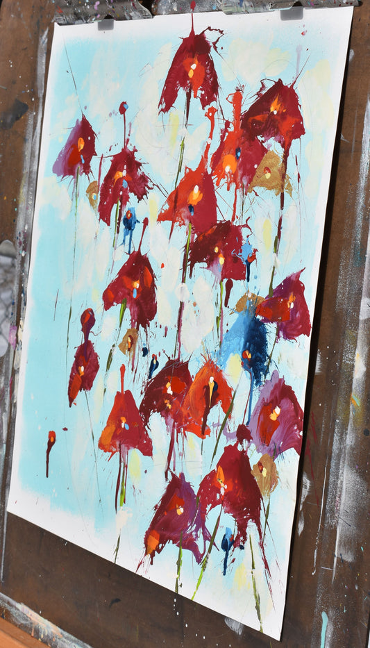 Scarlet Serenade 16″ x 20″ Abstract Painting on Unstretched Canvas