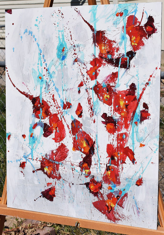 September Roses 16″ x 20″ Abstract Painting on Panel