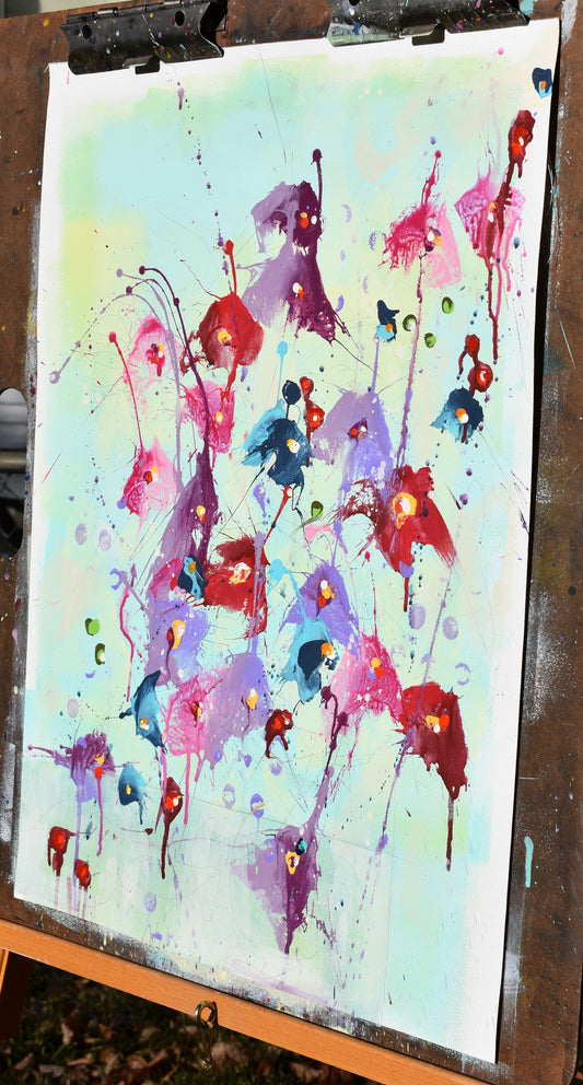 Solstice Blossoms 18″ x 24″ Abstract Painting on Unstretched Canvas