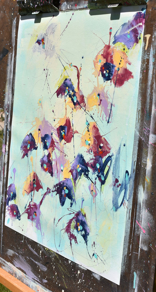 Sun-Kissed Irises 16″ x 20″ Abstract Painting on Unstretched Canvas