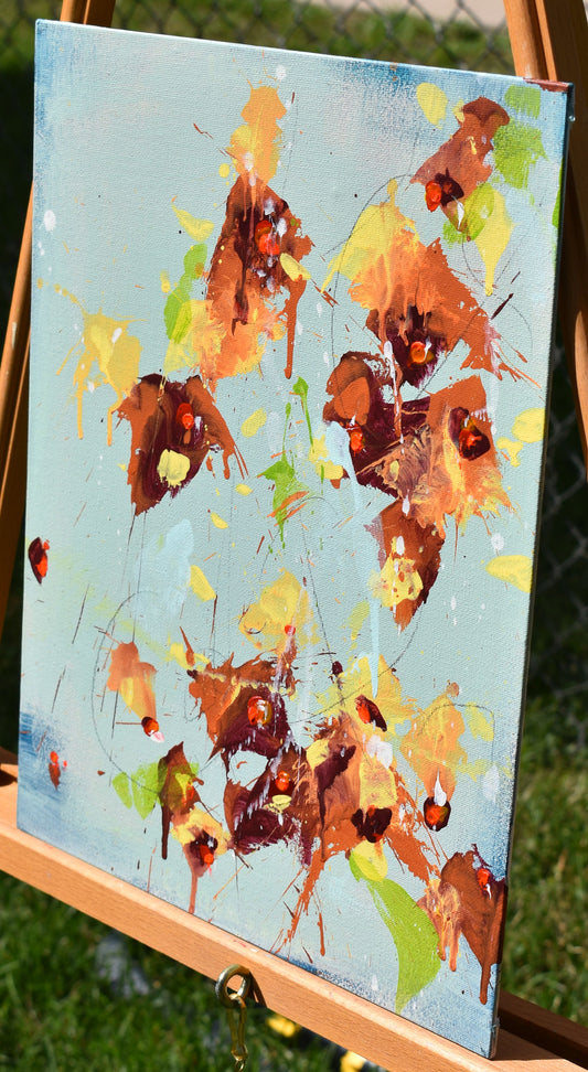 Wind Swept Sunflowers 11″ x 14″ Abstract Painting on Panel
