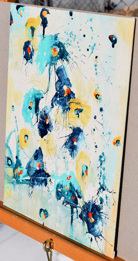 Winter Flowers 9″ x 12″ Abstract Painting on Panel