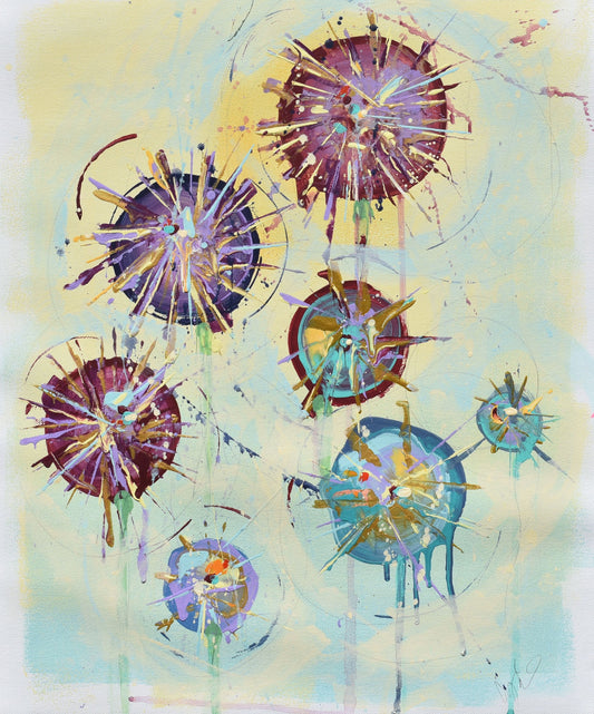 Allium Dreams 16″ x 20″ Abstract Painting on Unstretched Canvas
