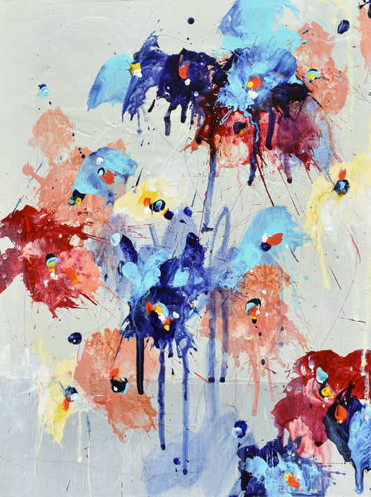 Fleur d'octobre (Flower of October) 9″ x 12″ Abstract Floral Painting on Cradled Panel