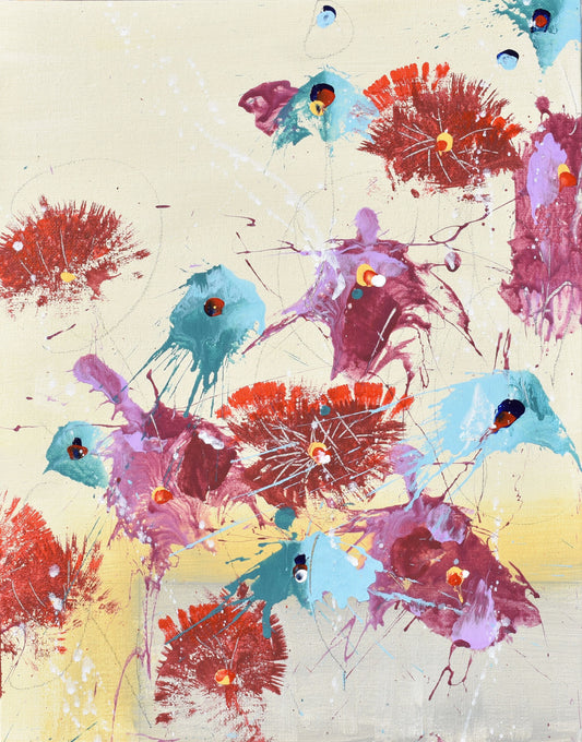 Fleurs de Gratitude (Flowers of Gratitude) 11″ x 14″ Abstract Painting on Panel
