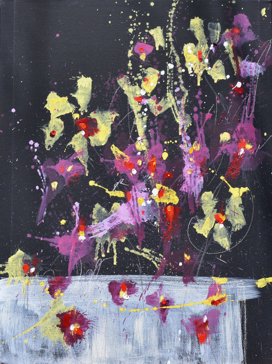 Fleurs de Vitalité (Flowers of Vitality) 12″ x 16″ Abstract Painting on Panel
