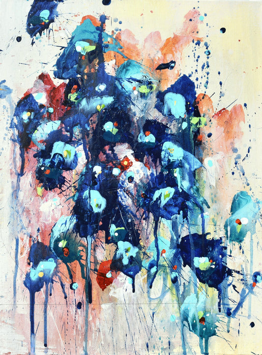 Fleurs du Crépuscule (Flowers of Twilight) 12″ x 16″ Abstract Painting on Panel