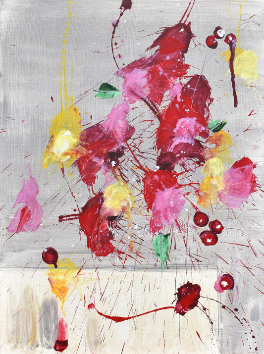 Fleurs de la Passion (Flowers of Passion) 12″ x 16″ Abstract Painting on Panel