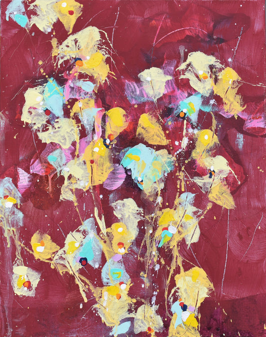 Forsythia In Bloom 11″ x 14″ Abstract Painting on Panel