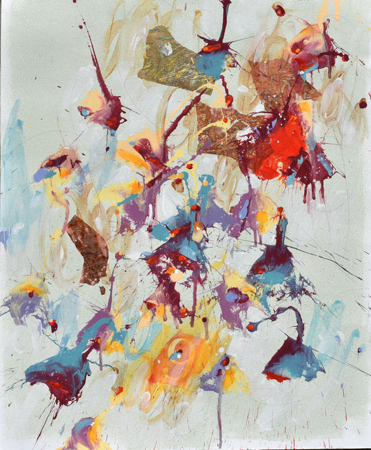 Poppy In The Iris Garden 16″ x 20″ Abstract Painting on Unstretched Canvas