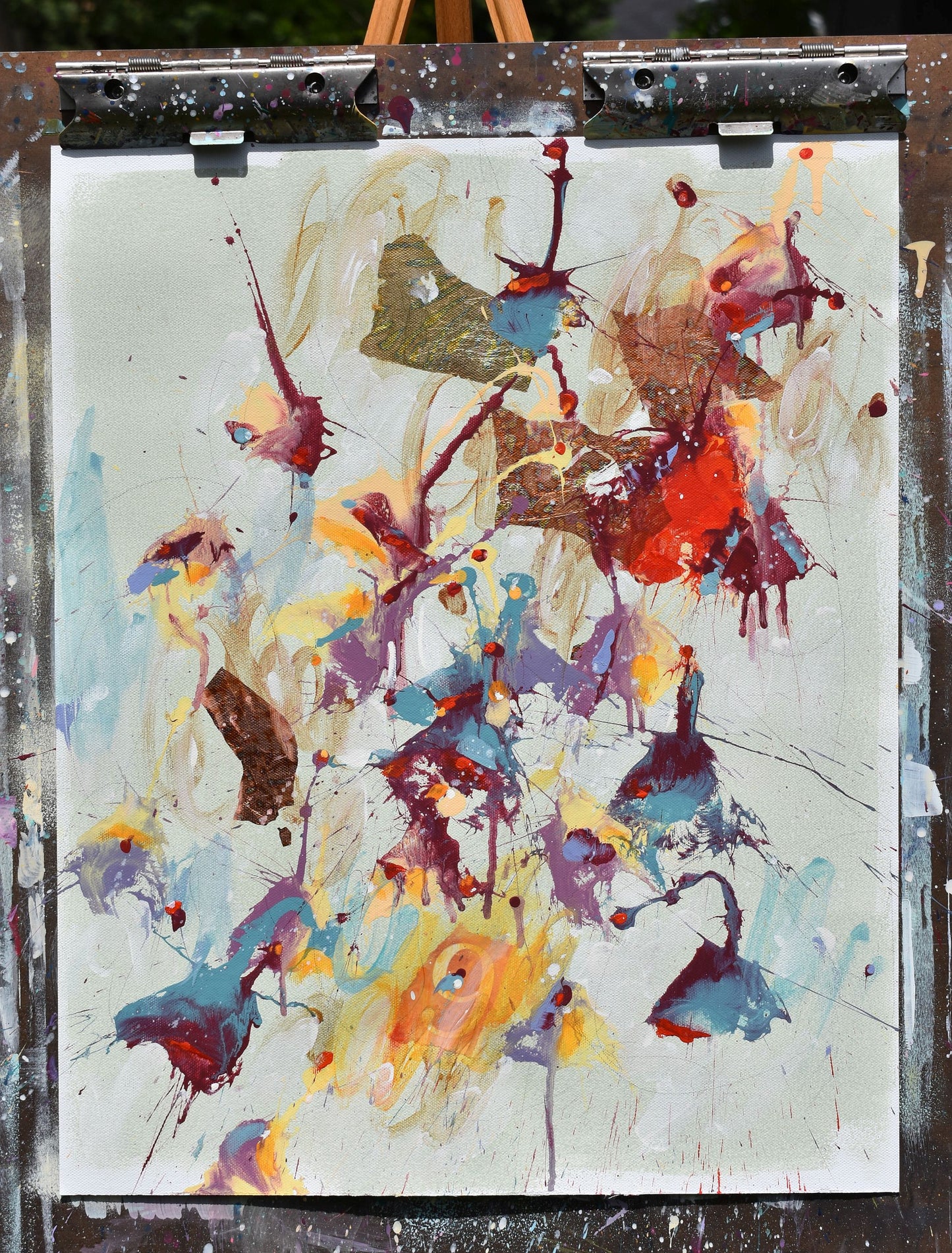 Poppy In The Iris Garden 16″ x 20″ Abstract Painting on Unstretched Canvas