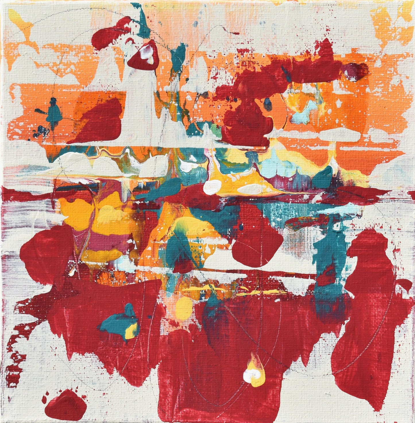 Scarlet Horizon 8″ x 8″ Abstract Painting