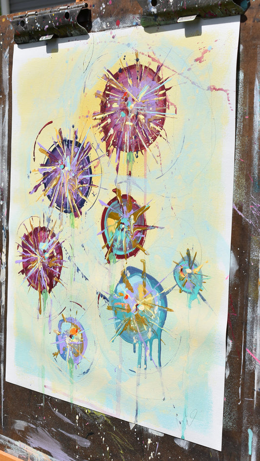 Allium Dreams 16″ x 20″ Abstract Painting on Unstretched Canvas