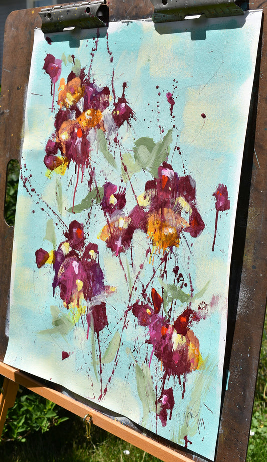 Anniversary Peonies 18″ x 24″ Abstract Painting on Unstretched Canvas