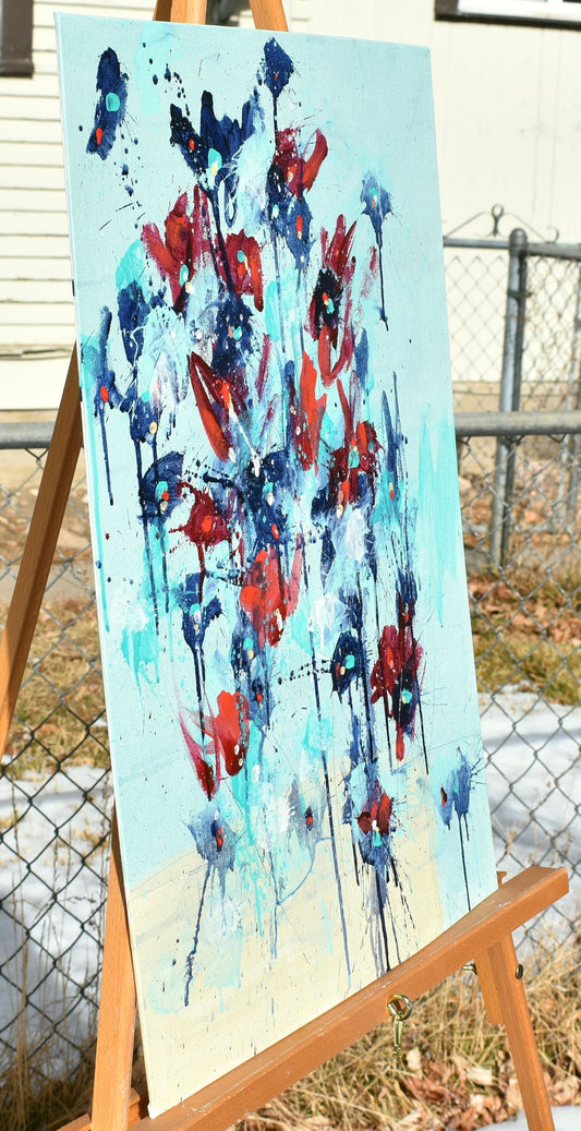 Blue Valentine's Day 18″ x 24″ Abstract Painting on Panel