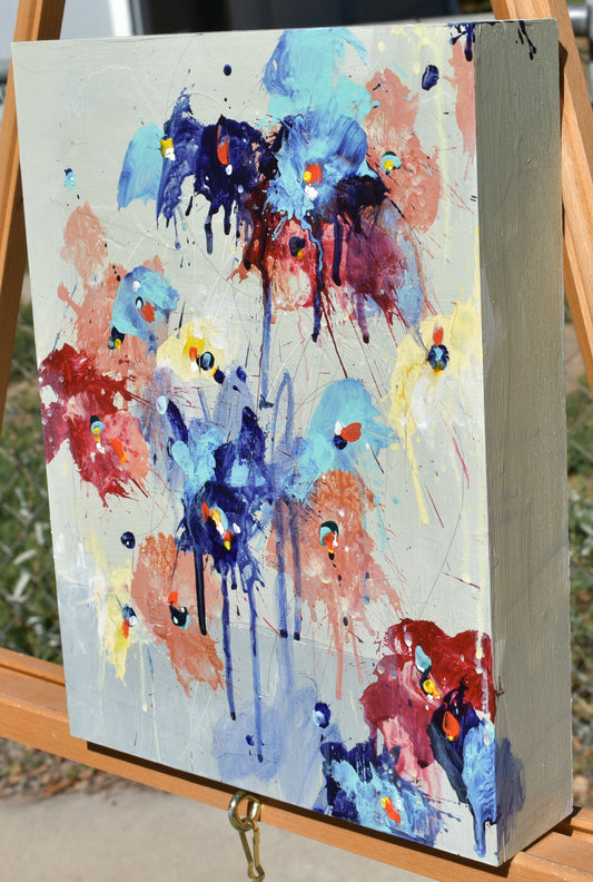Fleur d'octobre (Flower of October) 9″ x 12″ Abstract Floral Painting on Cradled Panel