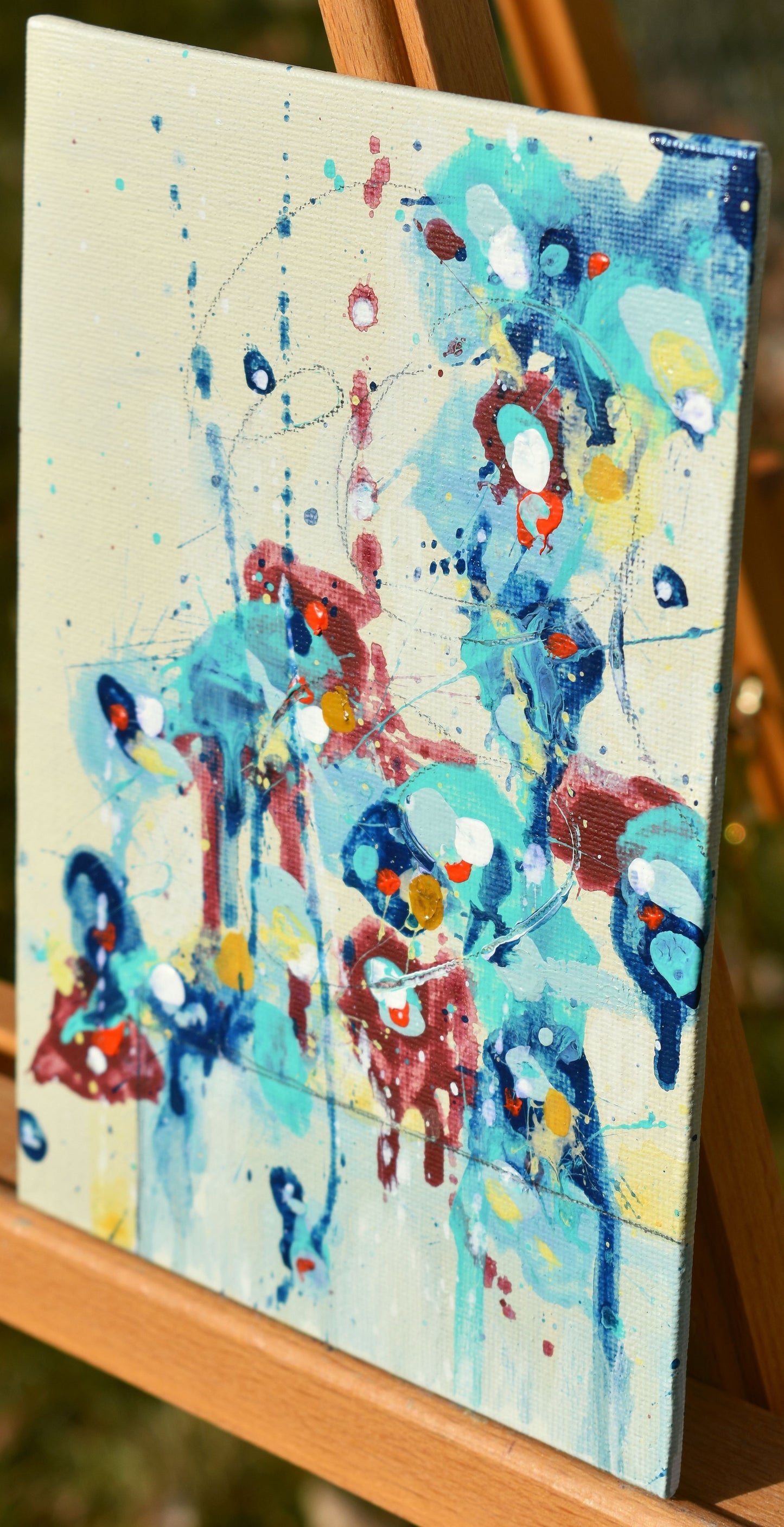 Fleurs de Décembre (Flowers of December) 5″ x 7″ Abstract Painting on Panel