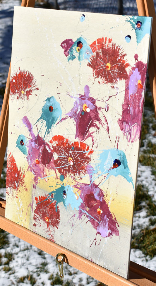 Fleurs de Gratitude (Flowers of Gratitude) 11″ x 14″ Abstract Painting on Panel