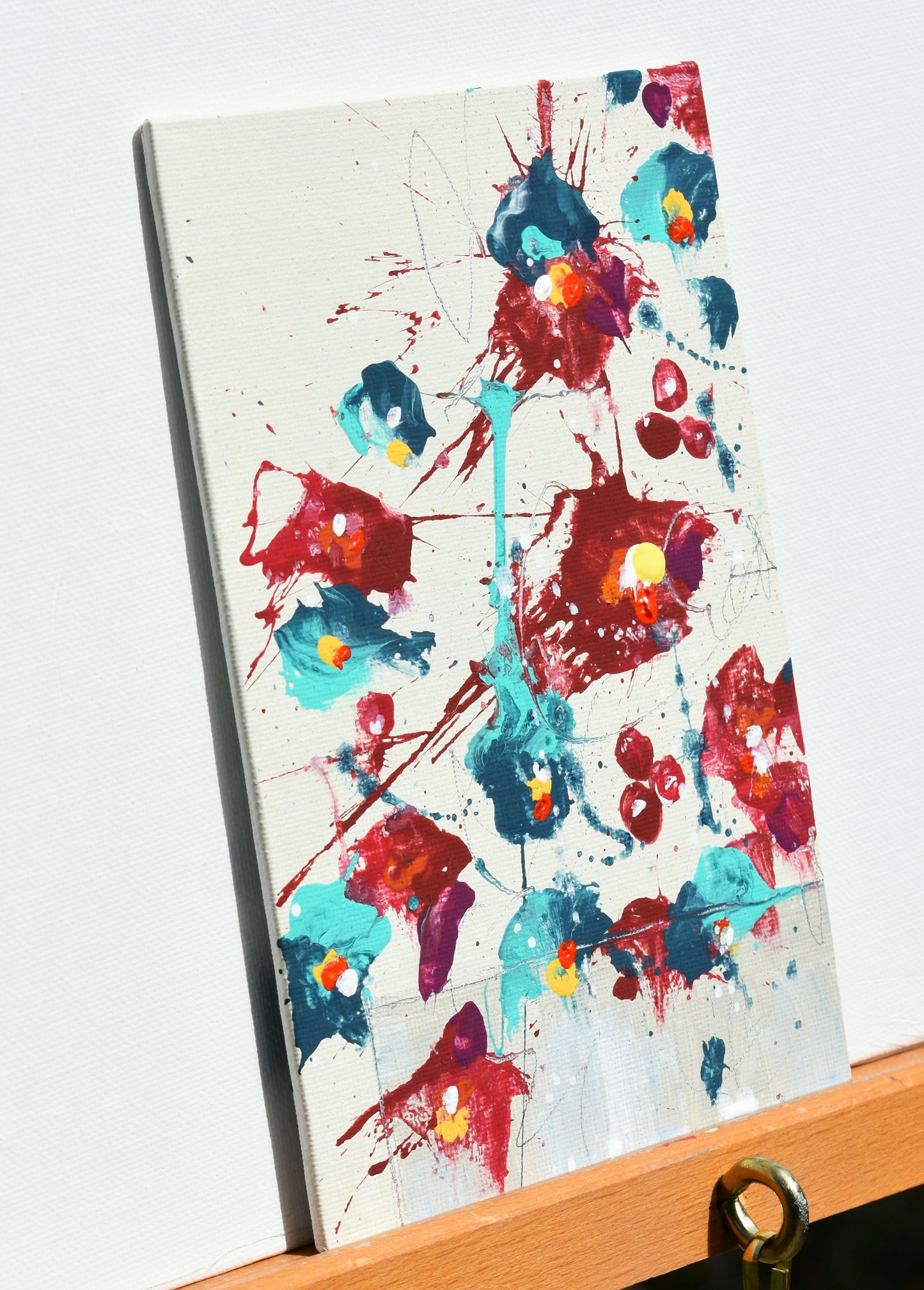 Fleurs de Récolte (Flowers of Harvest) 5″ x 7″ Abstract Painting on Panel
