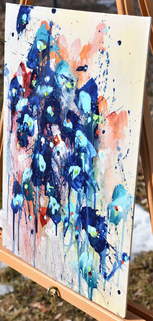 Fleurs du Crépuscule (Flowers of Twilight) 12″ x 16″ Abstract Painting on Panel