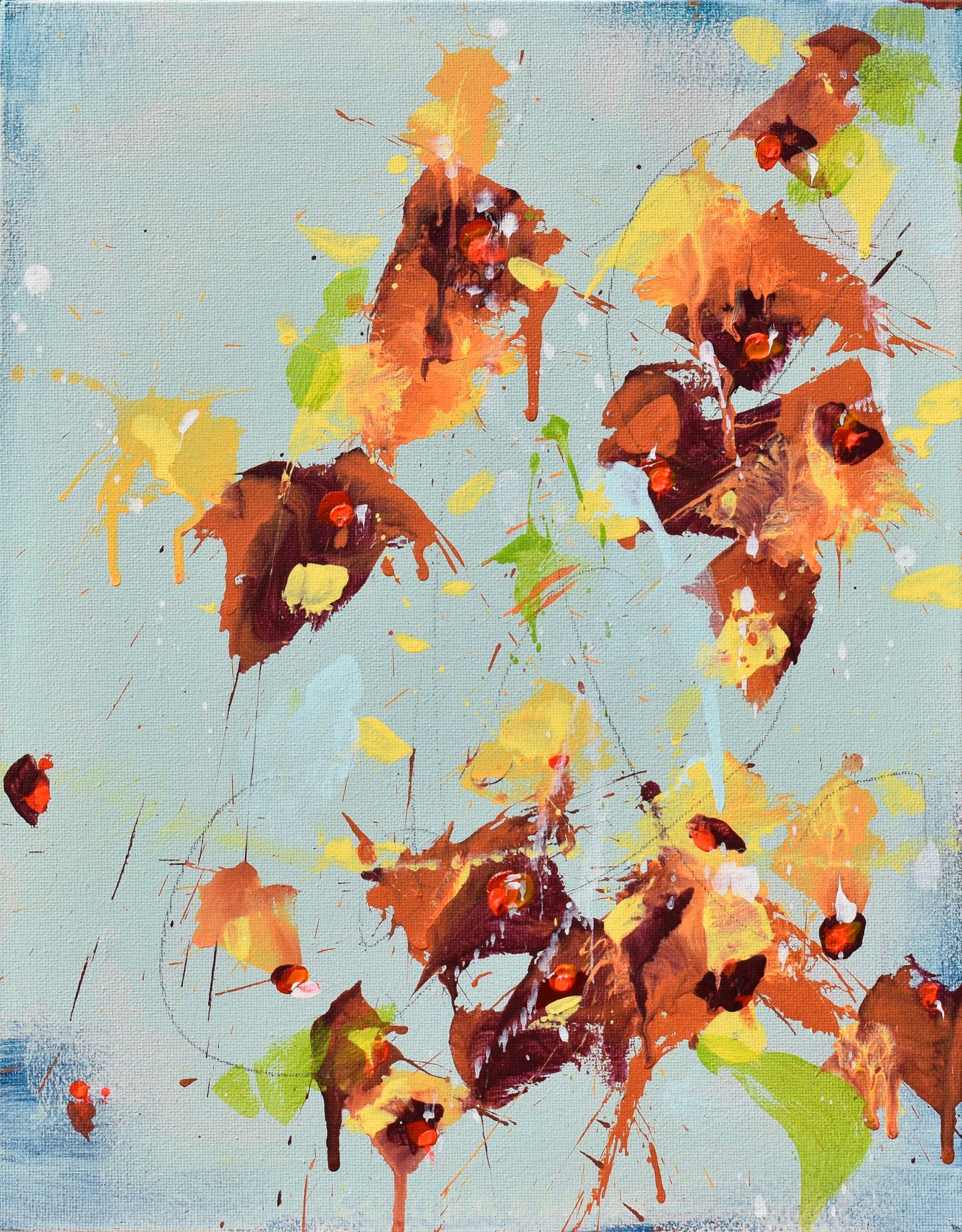 Wind Swept Sunflowers 11″ x 14″ Abstract Painting on Panel